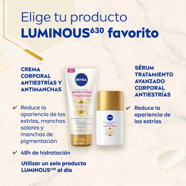 NIVEA Luminous 630 Crema corporal antiestrías y manchas (1 x 200 ml), crema Nivea antiestrías para un tono de piel uniforme, crema hidratante corporal con 48 h de hidratación. - Image 7