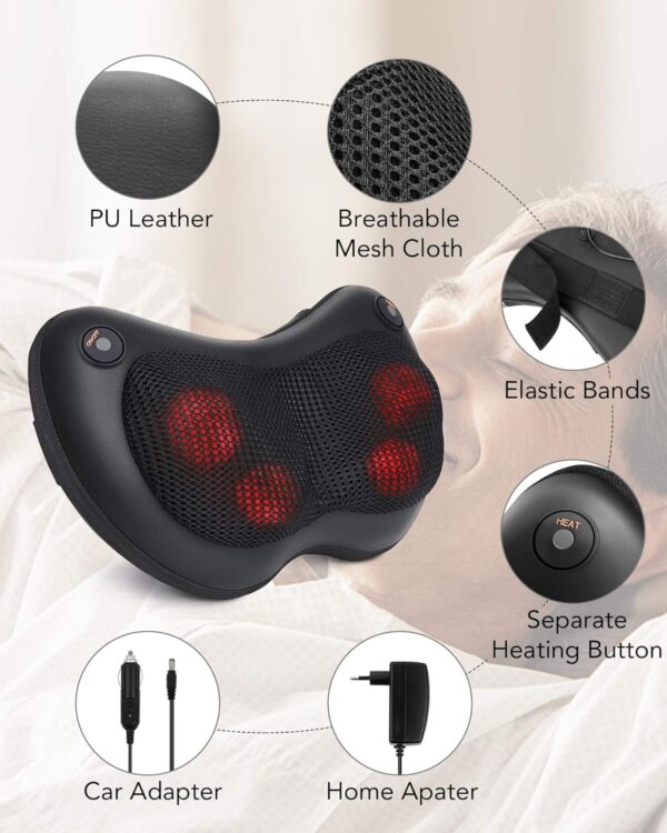 Masajeador Cervical y Cuello Shiatsu Almohada Masaje con Función de Calor e Rotación 3D Masaje de Calor para Relajación de Fatiga en Casa, Oficina - Image 6