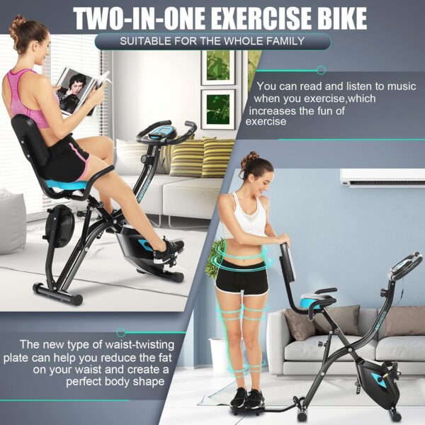 ANCHEER Bicicleta Estática Plegable Bicicleta de Ejercicio 10 Niveles de Resistencia Magnética, con App, Soporte para Tableta Capacidad de Peso:120kg (Negro (Respaldo+Giro de Cintura)) - Image 5