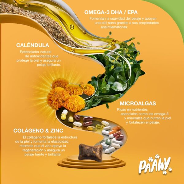 Paawy Resplandor del Pelaje Snacks - Apoya la Piel y el Pelaje de tu Perro - Suplemento alimenticio con Omega3, Biotina y Zinc para el Pelaje - También para picazón, pérdida de Pelo y alergias - Image 2