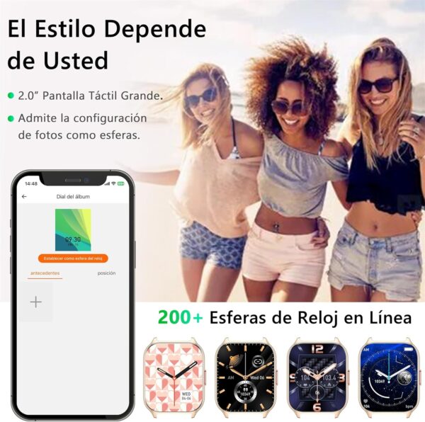 ZOSKVEE Reloj Inteligente Mujer, [Dos Correas] Bluetooth Llamada y Recibir Whatsapp, 2'' Smartwatch Deportivo con Presión Arterial, 100+ Deportes, Ritmo Cardíaco, DIY Esferas, para iOS Android - Image 2
