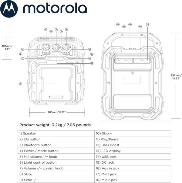 Motorola Sound ROKR 800 - Altavoz Bluetooth - Batería de 20 horas de duración - Radio FM - LED de colores - Puertos DC, USB, AUX y MIC - Tecnología inalámbrica verdadera - Negro - Image 6