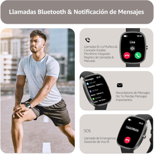 Reloj Inteligente Hombre Mujer,1.83" Smartwatch con Llamada Bluetooth ,100+ Modos Deportivos, Pulsómetro/Monitor de Sueño/SpO2/Podómetro,IP68 Impermeable Pulsera Actividad Compatible con Android iOS - Image 2