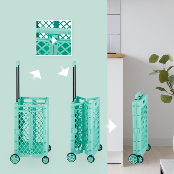 Relaxdays Carrito de Compra Plegable, Carro con Ruedas para Comprar, hasta 25 kg, Mango Telescópico, Caja Alta, Turquesa, Hierro, 99 x 43,5 x 38 cm - Image 6