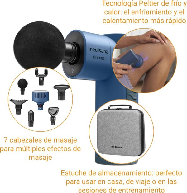 medisana MG 600 Pistola de Masaje, Dispositivo de Masaje Eléctrico, Recuperación y Relajación Muscular, Función de Calor y Frío, Incluye 7 Accesorios de Masaje y 3 Niveles de Vibración - Image 4
