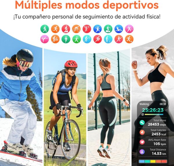 Hwagol Reloj Inteligente Hombre Mujer con Llamadas, Smartwatch Hombre Mujer, 1.85 Reloj Deportivo Mujer 140+ Modos Deportivos, Pulsómetro Monitor de Sueño, Calorías Podómetro para Android iOS - Image 5