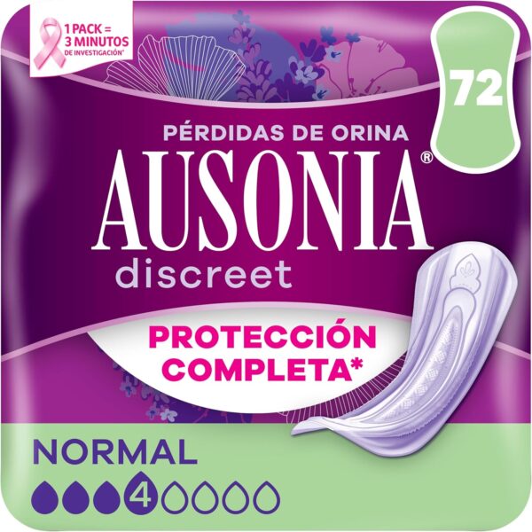 Ausonia Discreet Normal, 72 Compresas Incontinencia Mujer para Pérdidas de Orina, Protección Completa, Discreción Increíble