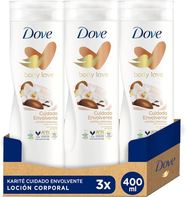 Dove Crema Hidratante Corporal con Manteca de Katiré y Vainilla para Piel Seca, Pack de 3 x 400 ml