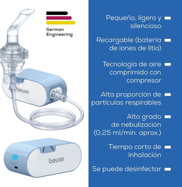 Beurer IH 60 Nebulizador, silencioso y portátil con batería, inhalador con tecnología de aire comprimido del compresor para uso en resfriados, asma y otras enfermedades respiratorias - Image 6
