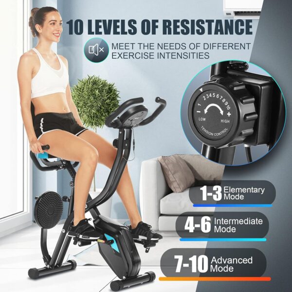 Profun - Bicicleta estática 2 en 1 - Bicicleta estática con resistencia magnética ajustable a 10 niveles mediante aplicación y bandas de entrenamiento - Bicicleta de interior 5568 - Image 4