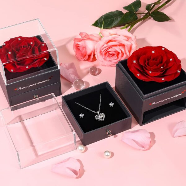 Eaprala Rosa Eterna con Conjunto de Joyas Te Amo para Siempre, Ideas de Regalos para Mamá, Cumpleaños, Aniversario Mujer(CristalRojo) - Image 4