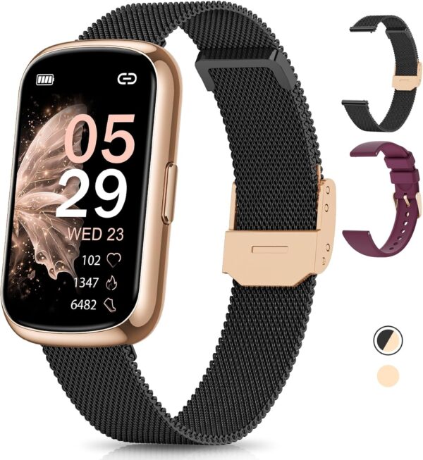 RUXINGX Reloj Inteligente Mujer, 1,47" HD Pulsera Inteligente Mujer, IP68, 24H Pulsómetro, Oxímetro, 24 Modos Deportivos, Sueño, Función Femenina, Podómetro Smartwatch Mujer para iOS Android Oro Negro