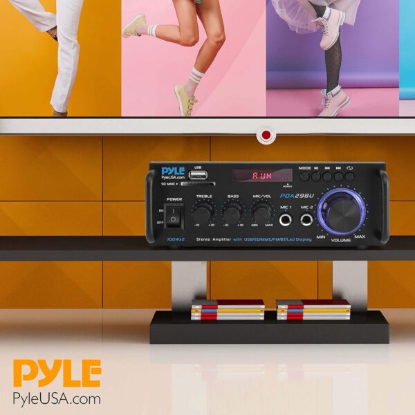 Pyle Amplificador de Sonido Estereo, Bluetooth, Inalambrico, 200W, Sonido de Doble Canal, para el hogar, para el Estudio, con RCA, USB, SD, Entrada de microfono, Radio FM - Image 6