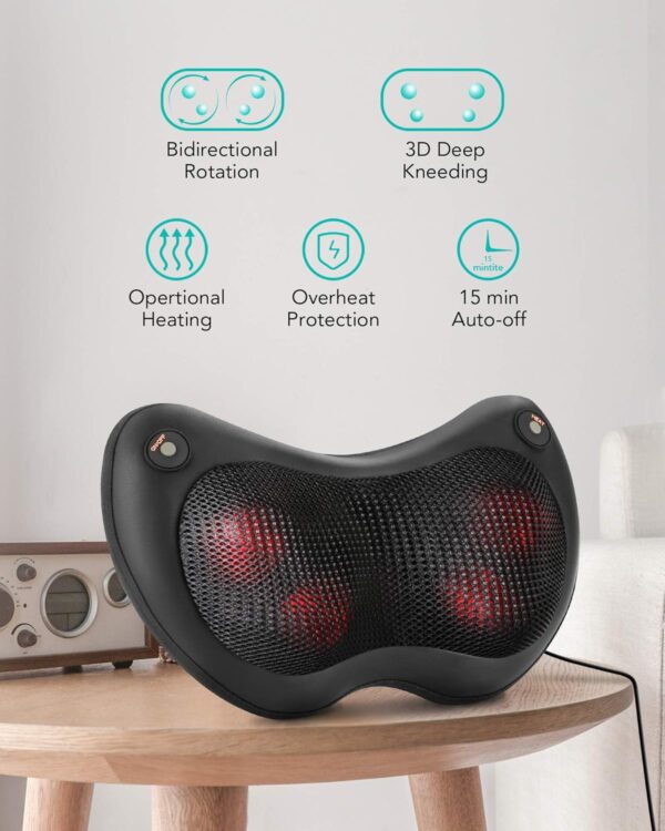 Masajeador Cervical y Cuello Shiatsu Almohada Masaje con Función de Calor e Rotación 3D Masaje de Calor para Relajación de Fatiga en Casa, Oficina - Image 2
