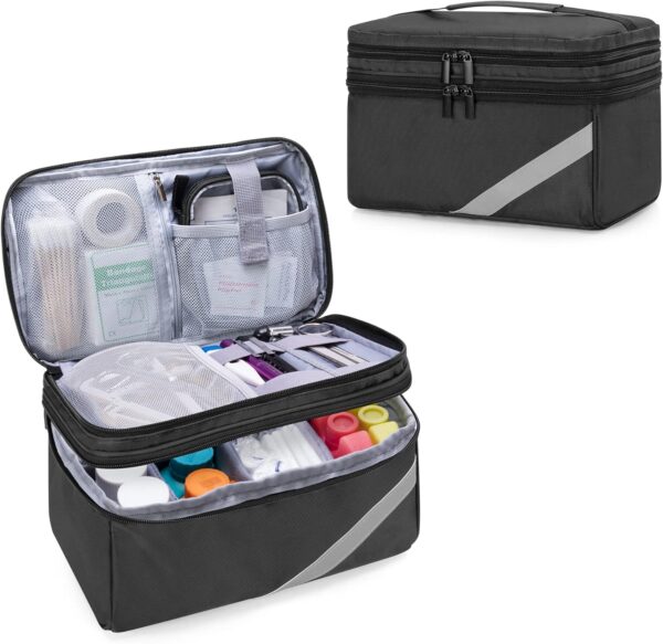 Trunab Pequeña Bolsa Médica de Medicamentos y Pastillero, Botiquín de Primeros Auxilios Adecuado con Estetoscopio, Medicamentos de Emergencia, Suplemento y Organizador Semanal de Pastillas, Negro