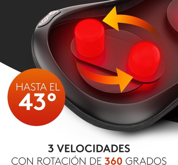 Wellax almohada de masaje relajante con función de calor y rotación de 360°, Shiatsu con 3 velocidades para hombros y espalda, incluye cinturón de extensión, masaje para el cuello Negro - Image 3