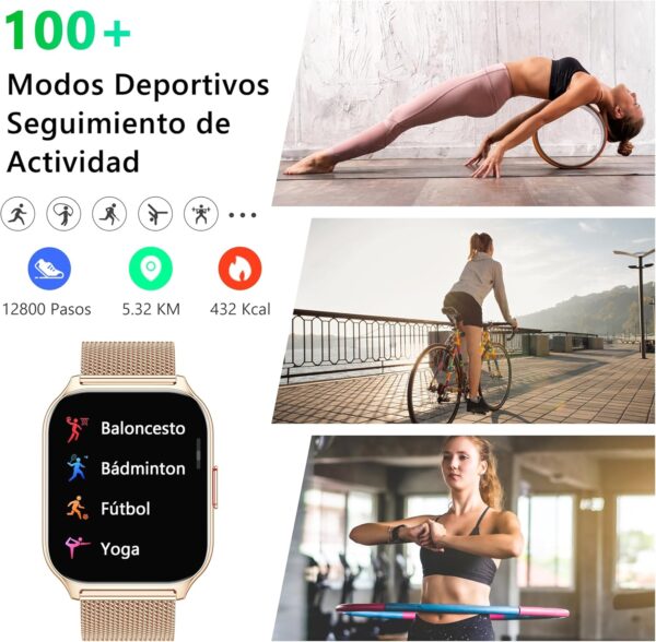 ZOSKVEE Reloj Inteligente Mujer, [Dos Correas] Bluetooth Llamada y Recibir Whatsapp, 2'' Smartwatch Deportivo con Presión Arterial, 100+ Deportes, Ritmo Cardíaco, DIY Esferas, para iOS Android - Image 4