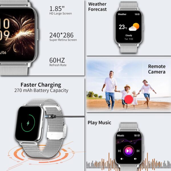 Colesma Smartwatch 1,85" Reloj Mujer Responder/Hacer Llamadas, Asistente de Voz, Impermeable IP67 Pulsera Actividad con 100+ Modos Deportivos, SpO2/ Presión Arterial/Monitor Sueño - Image 7