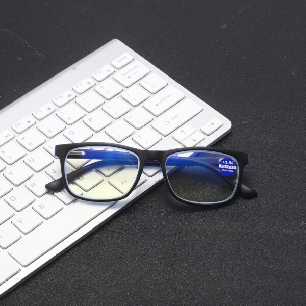MMOWW Gafas de lectura anti-Blu-ray, gafas cuadradas de moda para ordenador para hombres y mujeres con bisagra de resorte antifatiga(azul,+1.0) - Image 6