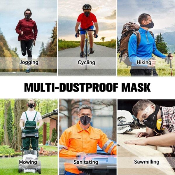 Powzdi Mascarillas Reutilizables Sport Masks Mascarilla Máscara para Bicicleta con Filtros Activos para Deporte para Correr y Ejercicios Negro con 5 Filtros y Filtros para Deportes - Image 7
