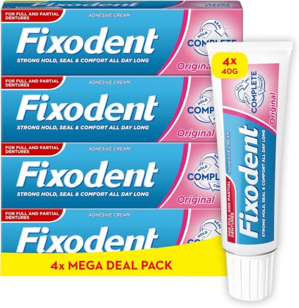 Fixodent Adhesivo completo para prótesis dental 4x40g, Original