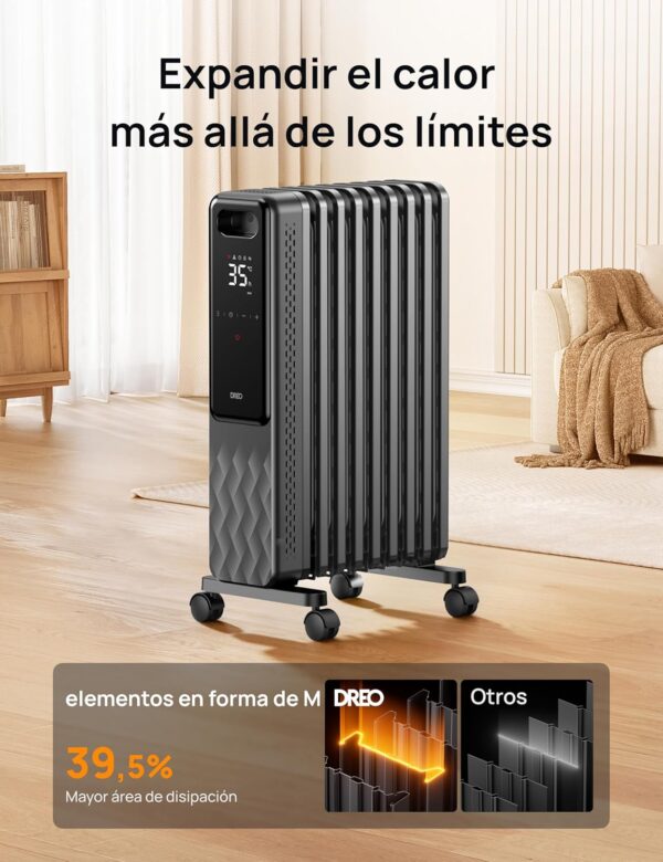 Dreo Radiador de Aceite 2000W, Calentador de Aceite Eléctrico Portátil 9 Elementos Con Mando a Distancia, Temporizador 24h, 3 Ajustes de Calor, 4 Modos, protección contra sobrecalentamiento - Image 3