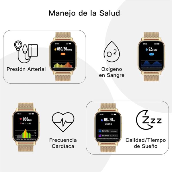 Popglory Reloj Inteligente Mujer, Llamadas/Presión Arterial/100+ Deportes Smartwatch Mujer, Frecuencia respiratoria Frecuencia Cardíaca Oxígeno en Sangre Sueño, Reloj Mujer Android iOS - Image 4