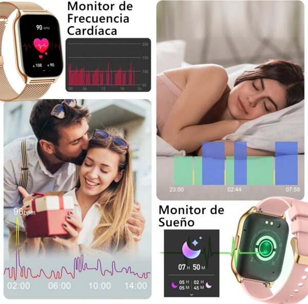 ZOSKVEE Reloj Inteligente Mujer, [Dos Correas] Bluetooth Llamada y Recibir Whatsapp, 2'' Smartwatch Deportivo con Presión Arterial, 100+ Deportes, Ritmo Cardíaco, DIY Esferas, para iOS Android - Image 6