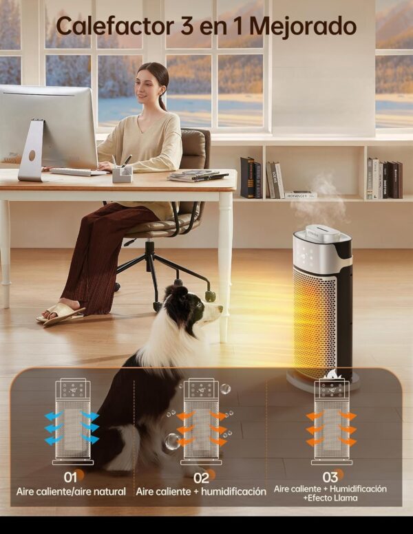 Calefactor Electrico Bajo Consumo, Primevolve 2000W Calefactor Ceramico con ECO Modo y Humidificación Soporte de Control Remoto 12H Timing 70° Oscilación, para Dormitorio Oficina Hogar - Image 3