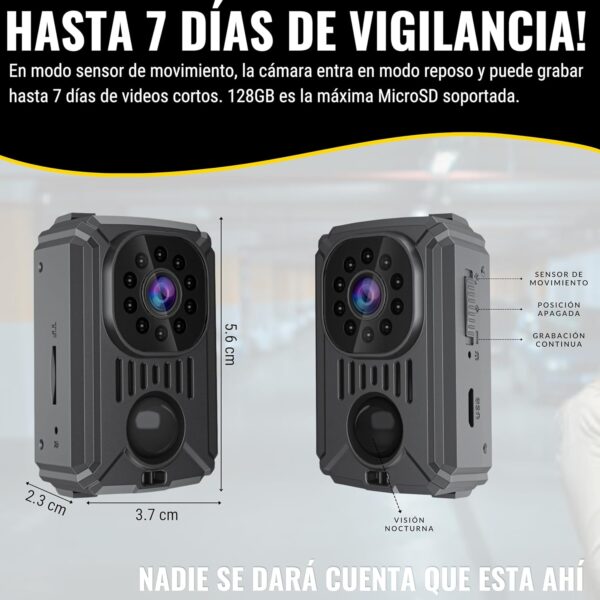 SECURITY TOYS Mini Cámara Espía Oculta, Funciona sin Internet, Camara Vigilancia HD con Visión Nocturna y Detección de Movimiento para Coche, 11 Horas de Batería, Spy CAM sin WiFi - Image 4