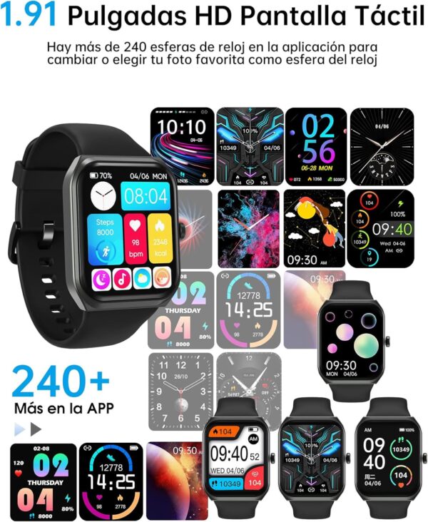 TUYOMA Reloj Inteligente Hombre Mujer, 1,91" Pantalla LCD Smartwatch Hombre Llamadas Bluetooth y Reloj Inteligente Whatsapp Alertas Información, Oxímetro, Pulsómetro,Reloj Deportivo para Android iOS - Image 5