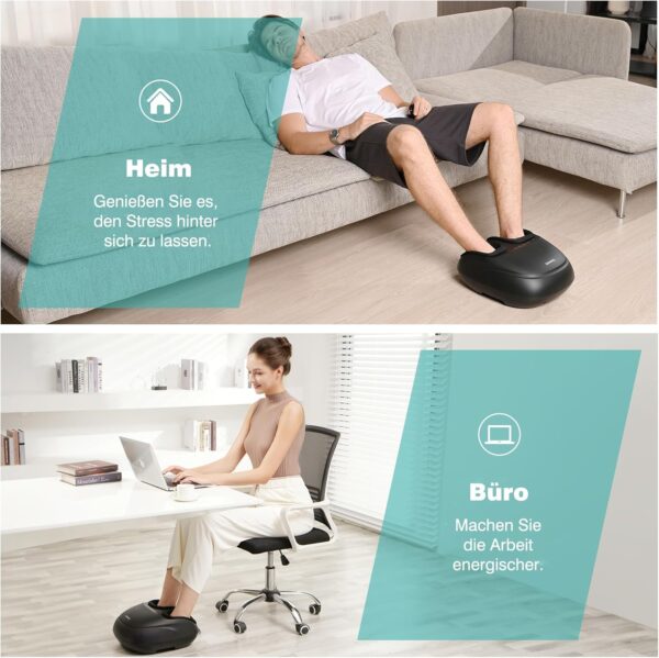 KNQZE Masajeador de pies con calor para, Masajeador eléctrico de pies Shiatsu con Rodillos y Compresión de Aire, Control Remoto y Temporizadores, Alivia el Cansancio Muscular y la Fascitis Plantar - Image 7