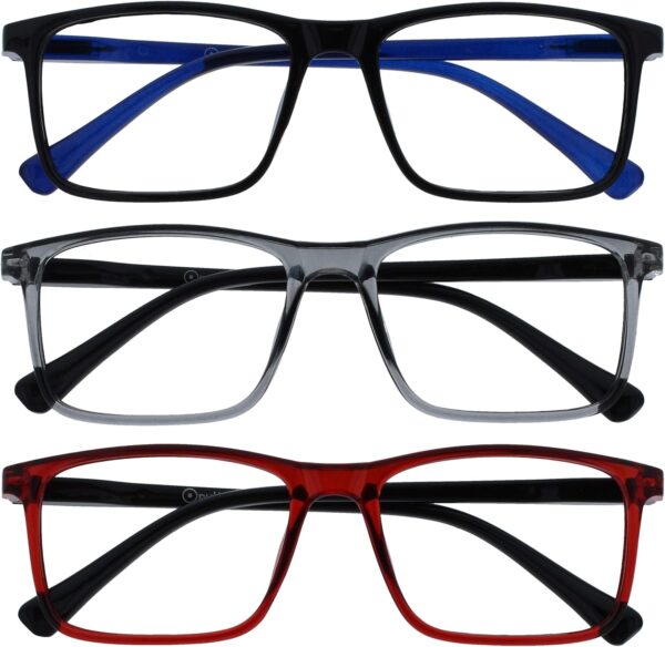 OPULIZE INK Gafas de Lectura - Pack de 3 - Montura Rectangular Grande - Hombre Mujer - Bisagras de Muelle - RRR4