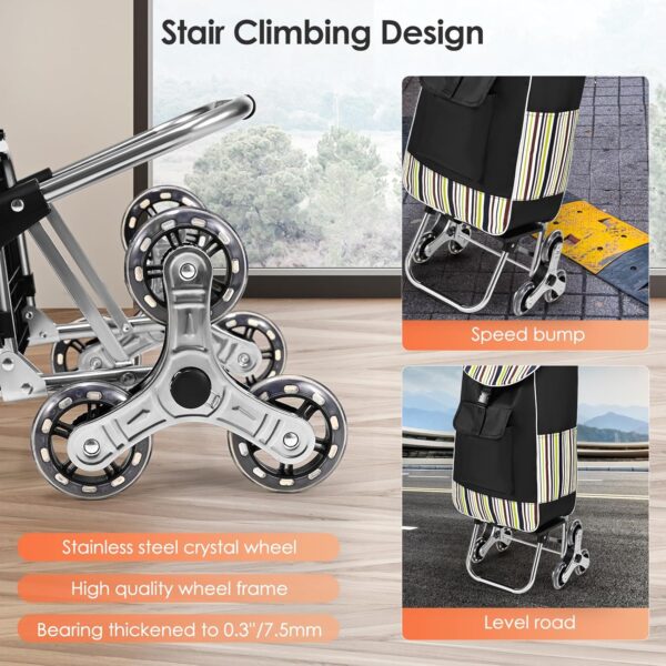 Taphnw Carro de la Compra con 6 Ruedas, Carrito Compra Plegable, Capacidad 32L, Carga Máxima de 30kg, Bolsa Impermeable Desmontable Ruedas de Acero Inoxidable, para Subir Escaleras - Image 2