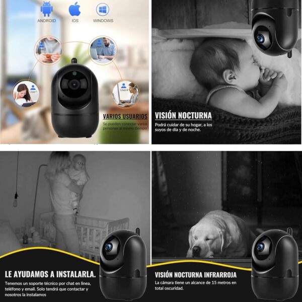 Cámara Vigilancia WiFi Interior, Camara IP 1080P de Seguridad con Detección de Movimiento y Visión Nocturna, Camara Vigilancia de Bebé con Audio Bidireccional Compatible iOS Android 2.4 NEGRA - Image 4