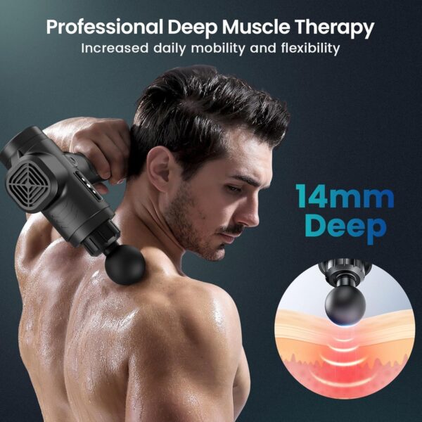Pistola de Masaje Muscular, Eléctrica Masajeadora de Músculos de Tejido Profundo con 30 Velocidades, 8 Cabezales de Masaje, Ultra Silenciosos y Pantalla Táctil LCD, Massage Gun para Relajarse (Negro) - Image 2
