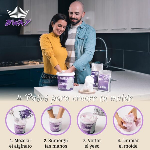 BWAY Moldes Manos Kit - Alginato para Moldes - Escultura Manos Pareja - Fácil de Usar y Excelente Nivel de Detalle - Instrucciones multilingües - Image 3