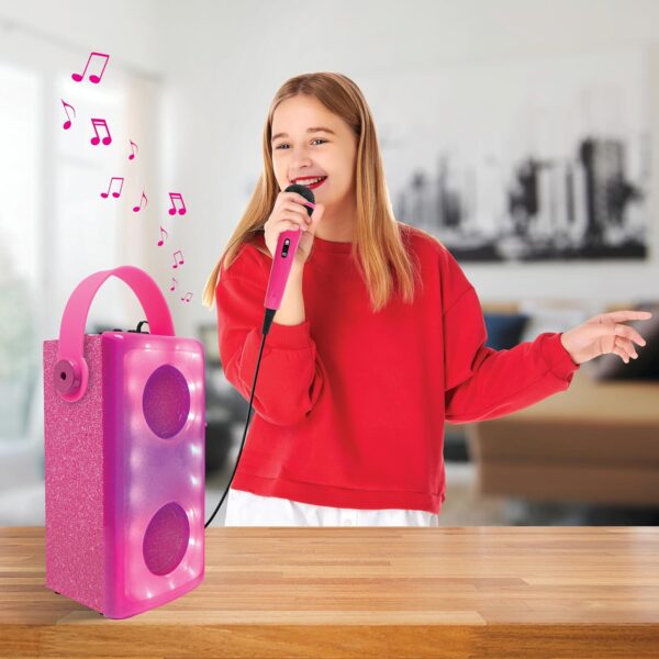 Lexibook, iParty, Altavoz Bluetooth® inalámbrico con luz y micrófono, Efectos de luz Multicolor, Puerto para Tarjeta SD/TF, Batería Recargable, Rosa, BTP185PKZ - Image 3