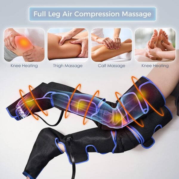 RINRI Masajeador de piernas de calor de rodilla, masajeador de compresión de aire de piernas, masajeador de pie de rodilla del muslo de la ternera, 6 modos, 3 intensidades, 3 niveles de temperatura - Image 4