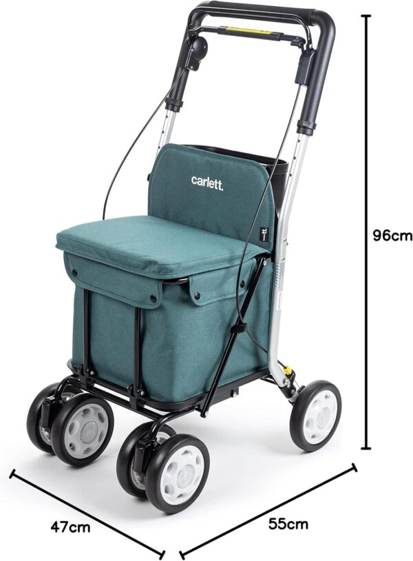Carlett – Carro de la Compra y Andador con Asiento para Ancianos - Carrito Plegable para Supermercado de 4 Ruedas, con Bolsa Extraíble 29L/15kg – Modelo Comfort, Color Verde - Image 9