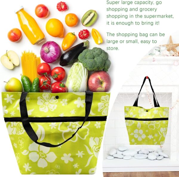 Carro de la compra Bolsa de la compra con ruedas 2 en 1 Carro de la compra plegable Multifuncional Bolsa para carrito de compras Gran capacidad, verde, adecuado para viajes, compras, camping - Image 4