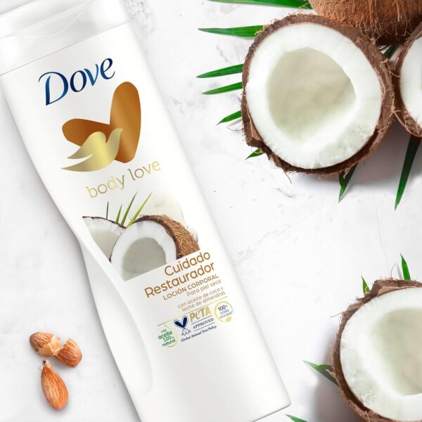 Dove Loción Corporal Cuidado Reparador para todo tipo de piel con Aceite de Coco y Leche de Almendras que hidrata y suaviza la piel seca 250ml, Pack de 12 Unidades - Image 5