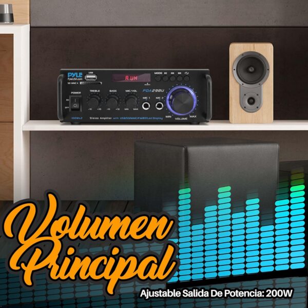 Pyle Amplificador de Sonido Estereo, Bluetooth, Inalambrico, 200W, Sonido de Doble Canal, para el hogar, para el Estudio, con RCA, USB, SD, Entrada de microfono, Radio FM - Image 4