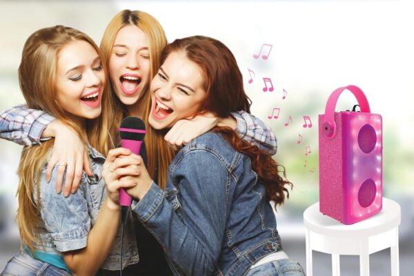 Lexibook, iParty, Altavoz Bluetooth® inalámbrico con luz y micrófono, Efectos de luz Multicolor, Puerto para Tarjeta SD/TF, Batería Recargable, Rosa, BTP185PKZ - Image 6