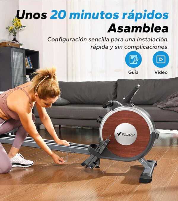 MERACH Maquina de Remo para Casa, 16 Niveles de Resistencia Magnética Máquina de Remo, Actualizar a Rieles Dobles, Ultrasilencioso y Estable, Carga Máxima 160kg, Almacenaje Vertical, Ahorra Espacio - Image 7