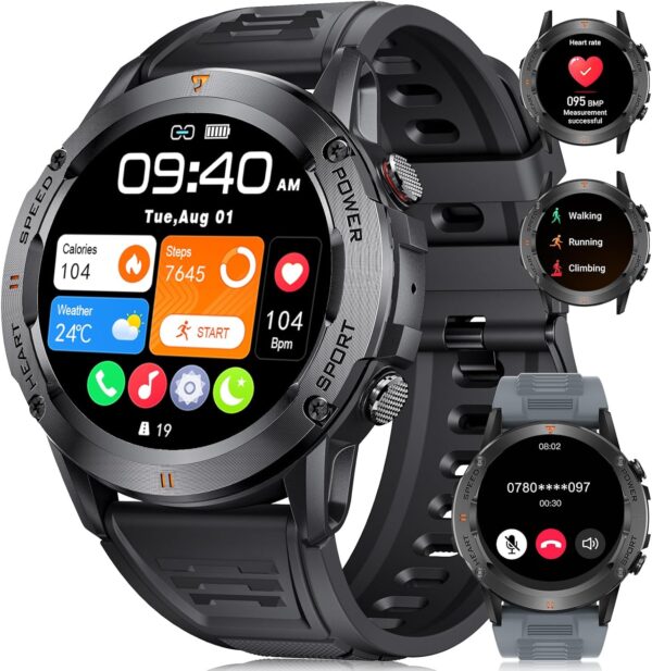 LIGE Reloj inteligente militar para hombre con función de teléfono, reloj de fitness 100+ modos deportivos, IP68 resistente al agua/frecuencia cardíaca/monitor de sueño, reloj inteligente para hombre,