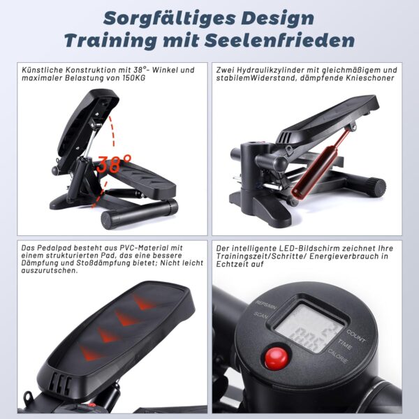 BOWEICORE Stepper para el Hogar, Steppers para Ejercicios con Pantalla LCD y Bandas de Resistencia para Principiantes y avanzados, para Entrenamiento de piernas y glúteos Máximo 150 kg - Image 4
