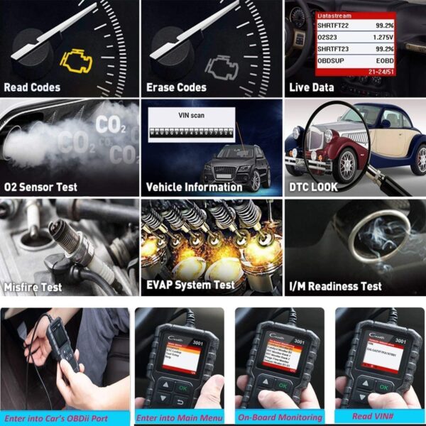 LAUNCH - Máquina de Diagnosis Creader 3001 OBD2, para vehículos, para el Control de la luz de avería del Motor, el Sistema de sensores O2 y el OBD, Lector de código, Herramienta de escaneo - Image 3