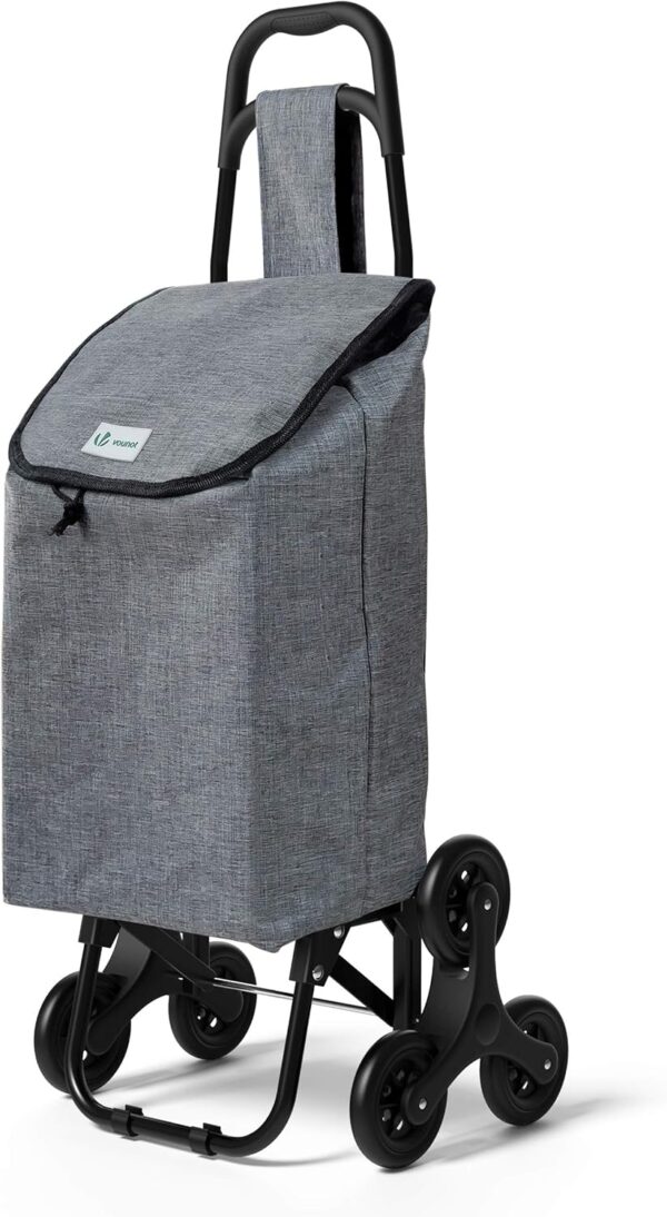 VOUNOT Carro de la Compra con 6 Ruedas para Subir Escaleras, Carrito de la Compra Plegable, Bolsa Impermeable de 32 L, Gris