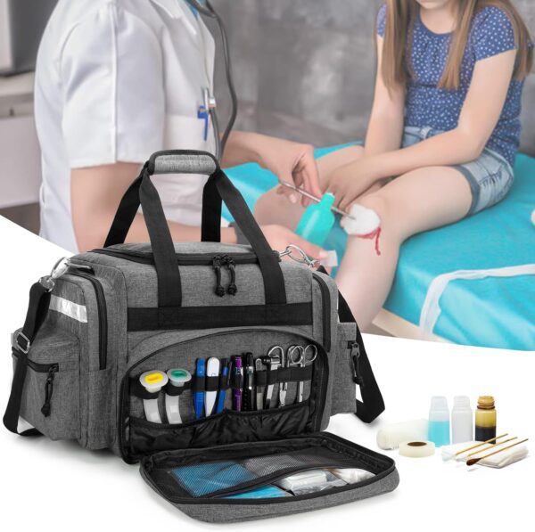 Damero Bolsa de trauma médica vacía, bolsa de primeros auxilios profesional con múltiples bolsillos para suministros médicos,gris - Image 7